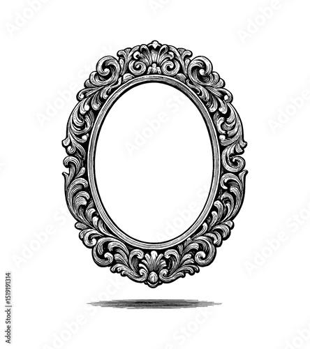 Ornate oval frame with intricate carvings, elegant vintage border vector illustration