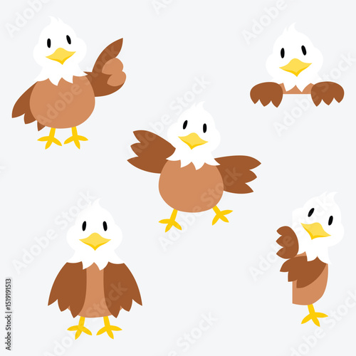 Eagle cartoon in many actions
