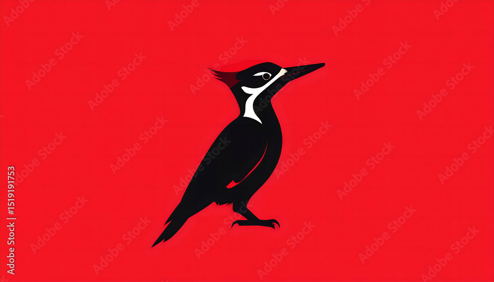 Obraz premium Pileated Woodpecker Vector Illustration on Red Background