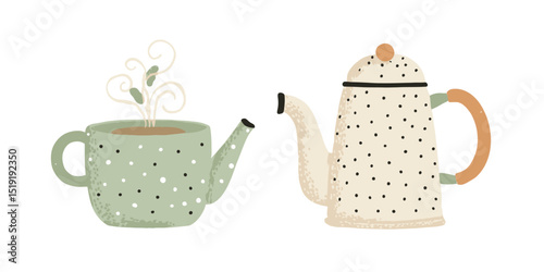 Charming Teapot and Cup Illustration Perfect for Cozy Home Decor and Tea-Loving Designs