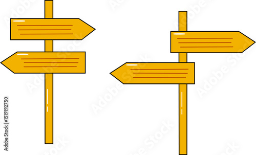 Yellow Directional Signpost Vector Illustration Symbolizing Navigation, Decision Making, Guidance, and Travel Routes