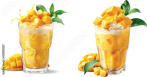 Mango Smoothie Vector Illustration, Isolated on White.