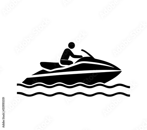 Person riding a jet ski on waves icon, water sports and transport concept