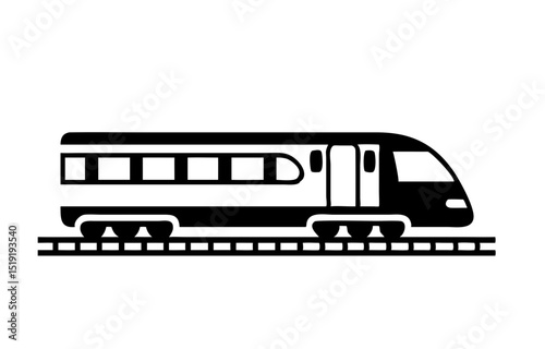 Train on railway tracks icon, side view, transportation and travel concept