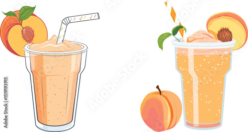 Peach Smoothie Vector Illustration on White Background.
