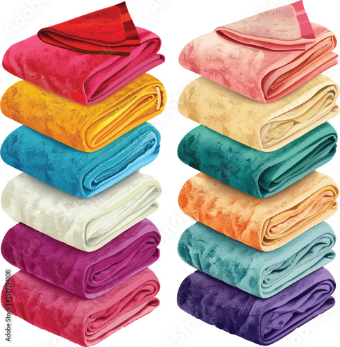 Towels Stack Vector Illustration Isolated on White Background.