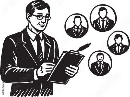 Cartoon illustration of a businessman in a suit with an idea light bulb, symbolizing success and a bright concept for business people