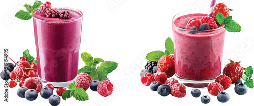 Berry Smoothies Vector Illustration Isolated on White Background