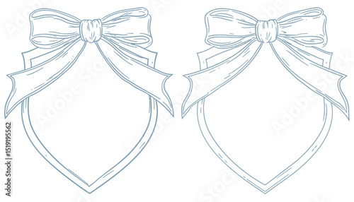 Elegant Wedding Crest Illustrations  Blank Shields with Ribbons for Customizable Designs