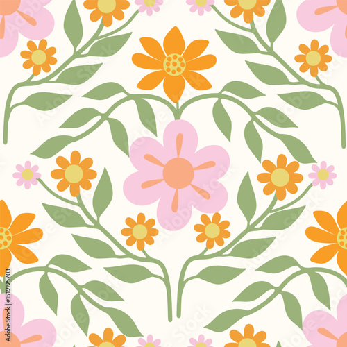 Abstract artistic Florals seamless pattern background vector. Colorful botanical wallpaper with flower, foliage. Design for prints, cover, fabric, packaging, wall art, home decor.