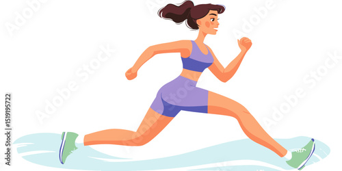 Happy Woman Jogging Active Lifestyle Illustration