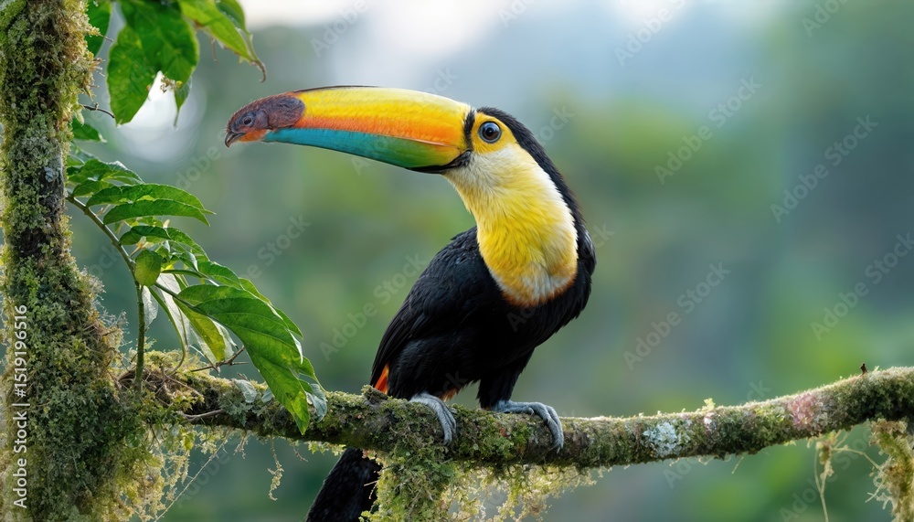 Vibrant Toucan Perched Amidst the Lush, Exotic Greenery of an Enchanting Amazon Rainforest, with Bold Colors and Textures Showcasing the Diversity of Wildlife in a Verdant Paradise. Vibrant Toucan Perched Amidst the Lush, Exotic Greenery of an Enchanting Amazon Rainforest, with Bold Colors and Textures Showcasing the Diversity of Wildlife in a Verdant Paradise.
