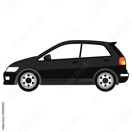 Sleek black sports car, a luxury vehicle, isolated on white, showcasing classic design and shiny metal wheels
