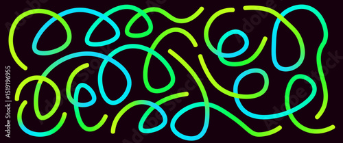 Colorful neon gradient loop and squiggle lines set. Wavy abstract long shapes collection. Decorative acid colors vector swirls. Carnival gradations strokes background. Creative confetti figures.