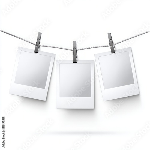 Three Empty Instant Photo Frames Hanging On String