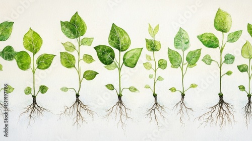 elegant sketch of dicot plants with visible taproot systems and broad leaves, ideal for biology textbooks