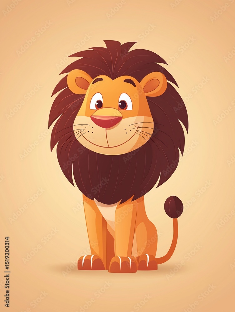 Obraz premium Cartoon lion, sitting, happy, child's