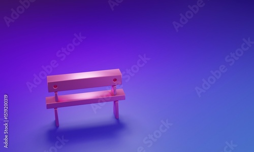 Fototapeta Naklejka Na Ścianę i Meble -  Pink Bench icon isolated on purple-blue background. Minimalism concept. 3D render illustration