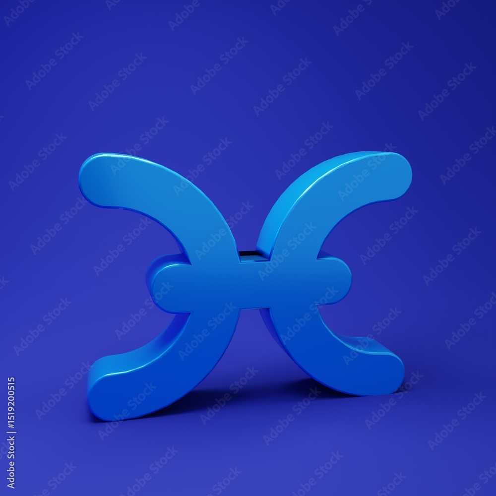 Fototapeta premium Blue Pisces zodiac sign icon isolated on blue background. Astrological horoscope collection. Minimalism concept. 3D render illustration