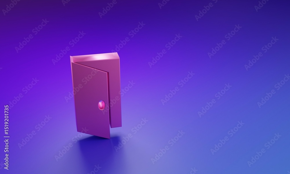 Pink Closed door icon isolated on purple-blue background. Minimalism concept. 3D render illustration