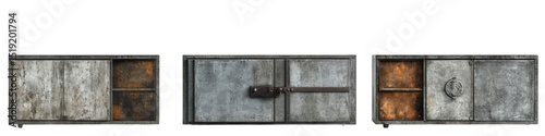 Three weathered metal compartments