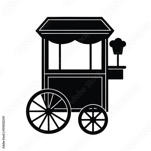 Black and White Food Cart Silhouette Illustration