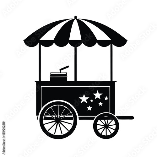Black and White Food Cart with Striped Awning