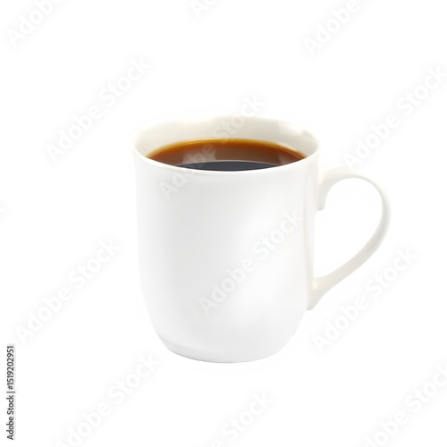 Photorealistic white ceramic coffee mug with vibrant colors and elegant design, isolated on transparent background, perfect for branding, mockups, and advertising use

