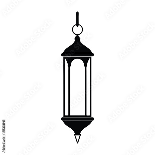 Old metal street lamp and lantern set, vintage urban lighting design vector illustration silhouette icon on white background