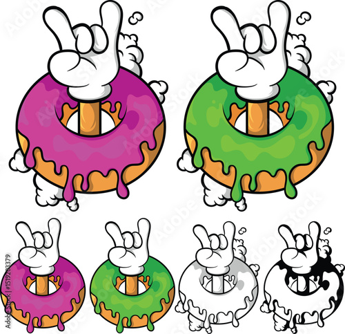 Donut Rock Sign – Cartoon Vector Illustration