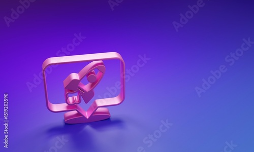Fototapeta Naklejka Na Ścianę i Meble -  Pink Rocket ship icon isolated on purple-blue background. Space travel. Minimalism concept. 3D render illustration