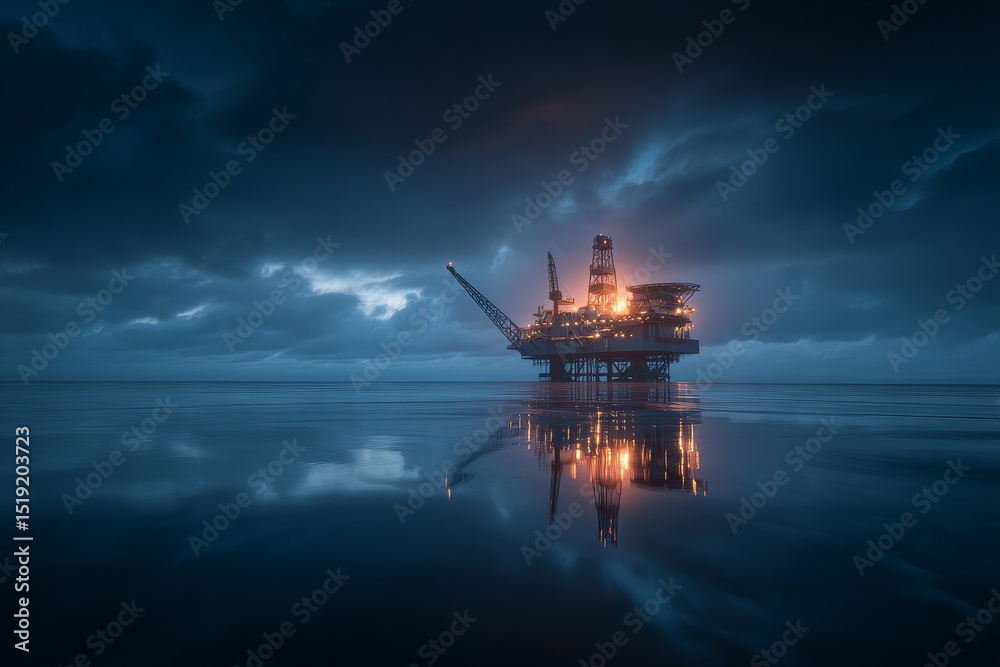 Fototapeta premium Offshore Drilling Platform at Sea Dramatic Lighting