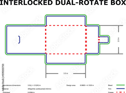 Interlocked dual rotate box packaging template die-cut design