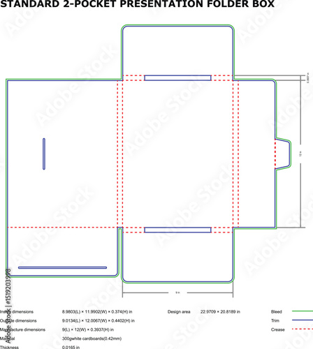 Standard two pocket presentation folder box die cut template