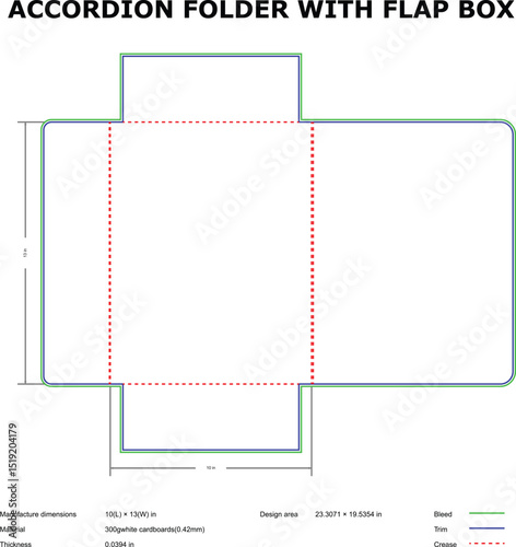 Accordion folder with flap box template die-cut design