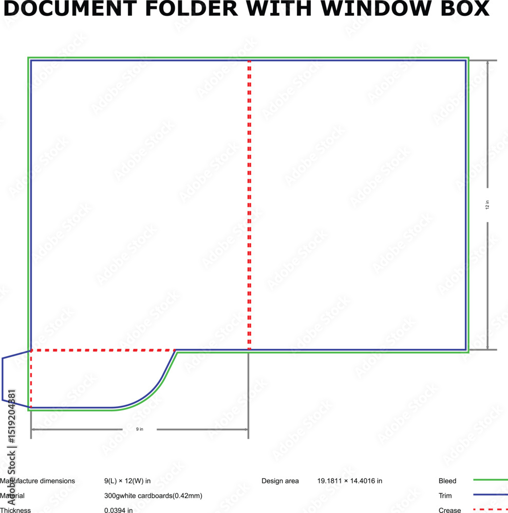 Document folder with window box die-cut template design Document folder with window box die-cut template design