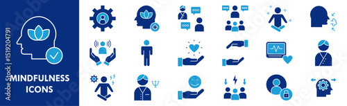 Mindfulness icon collection set. Containing design mind, brain, human, mental, intelligence