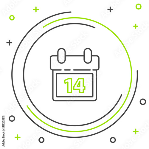 Line Calendar with February 14 icon isolated on white background. Valentines day. Love symbol. Colorful outline concept. Vector