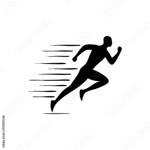 Silhouette logo of a fast runner with trailing motion lines representing speed and agility.

