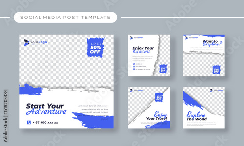 Stylish Adventure Travel Social Media Post Template Brush Style – Editable Vector Banner for Hiking, Exploration, and Outdoor Travel Promotion