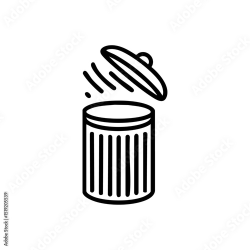 Minimalist black vector logo of a trash can with lid flipped open.

