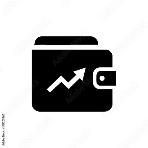 Minimalist black vector logo of a wallet with an upward trending graph icon.


