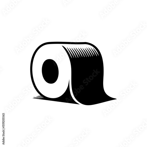 Minimalist vector icon of an unraveling toilet paper roll, shown in black silhouette.

