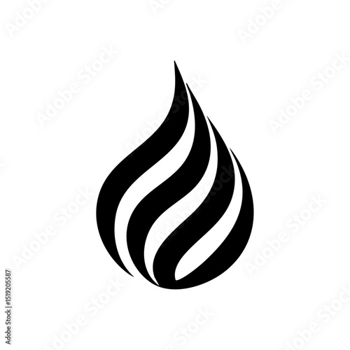 Minimalist black vector logo of a stylized water droplet formed by flowing flame-like curves.

