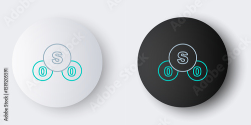 Line Sulfur dioxide SO2 gas molecule icon isolated on grey background. Structural chemical formula and molecule model. Colorful outline concept. Vector
