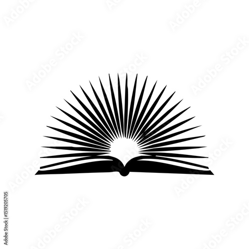 Stylized logo of an open book with dramatic burst of rays emerging.

