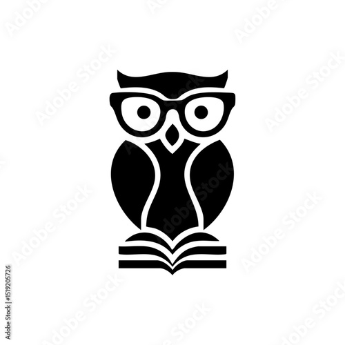 Vector logo of a wise owl wearing glasses perched on an open book, symbolizing knowledge and education.

