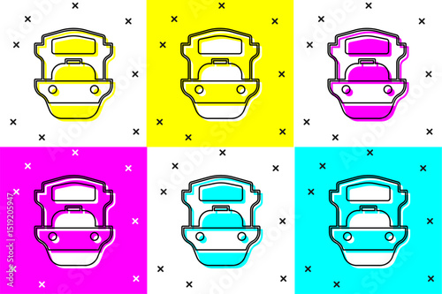 Set Oil tanker ship icon isolated on color background. Vector