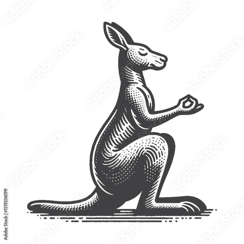 Vintage Hand-Drawn Kangaroo Illustration – Yoga Pose Peaceful Face Engraved Style Vector for T-Shirts, Posters, Stickers, and Wellness Themes Apparel