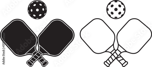 Pickleball Paddles and Balls - Monochrome Sports Equipment Illustration for Players and Enthusiasts